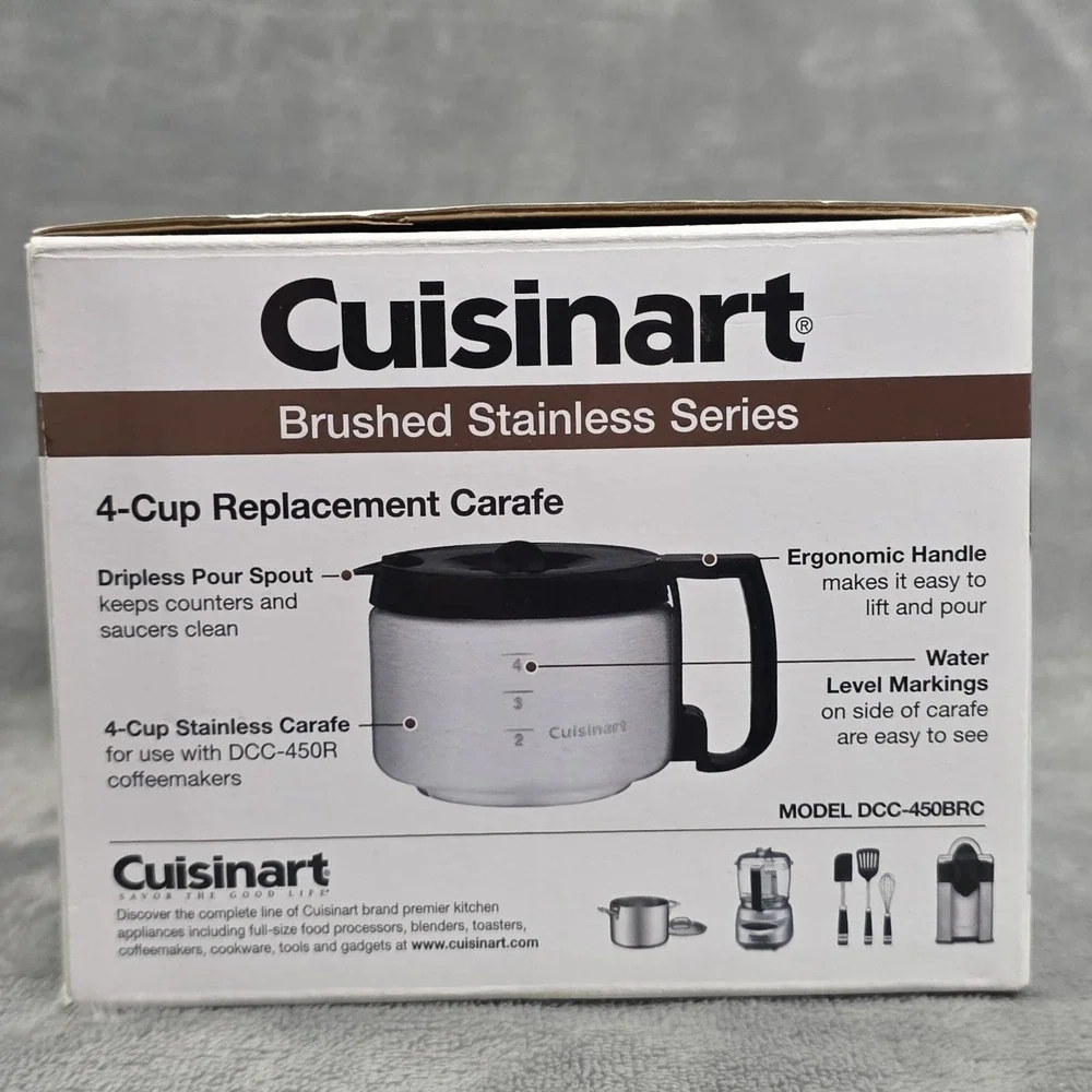 Cuisinart 4 Cup Replacement Carafe Brushed Stainless Series For DCC-450BK NIB